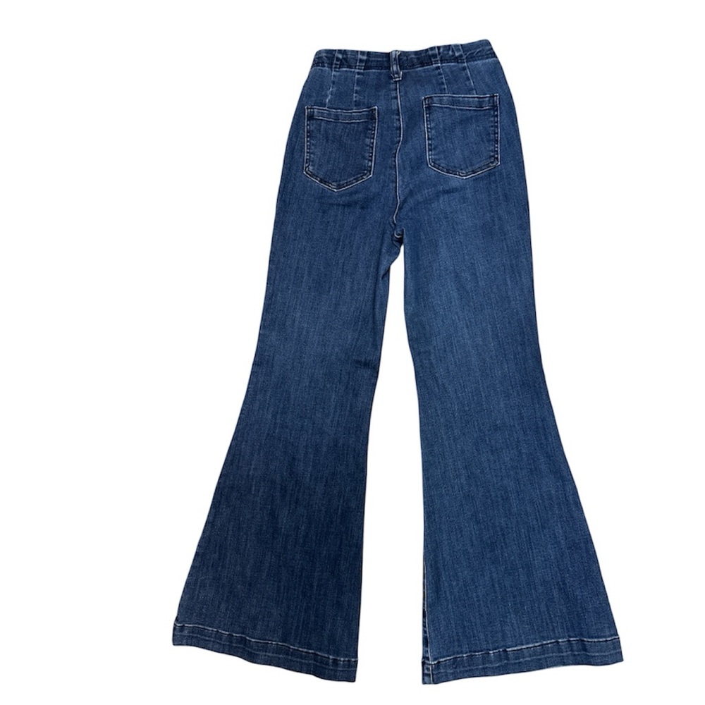 Pilcro Blue Denim Wide Flare Jeans Stretch Pull-on Anthropologie Size 30 - Picture 2 of 9